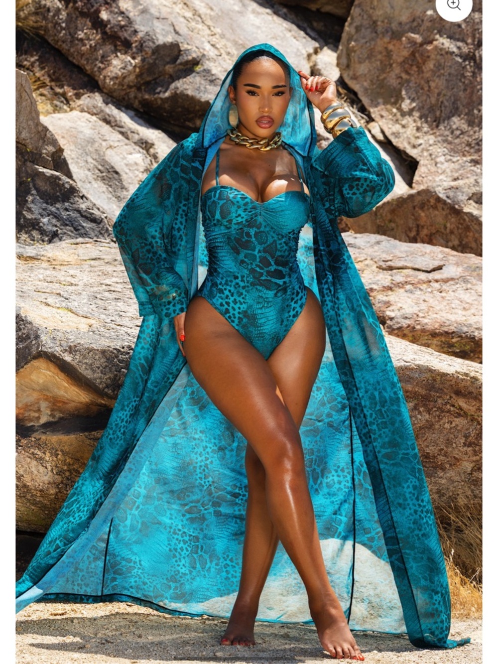 Teal Animal-Print Hooded Swim Cover-Up & One-Piece Set